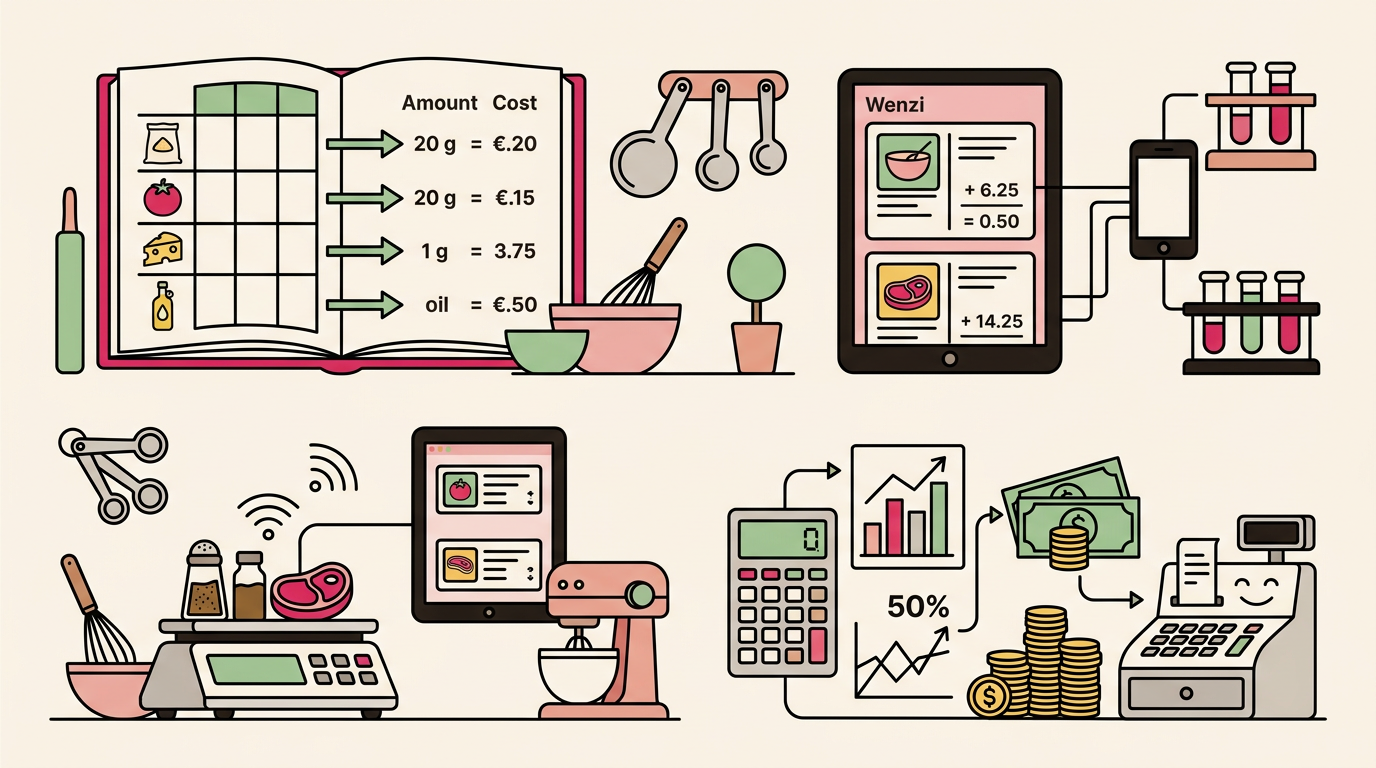 Illustration cartoon, 4 astuces pour optimiser le coût portion en cuisine et au labo