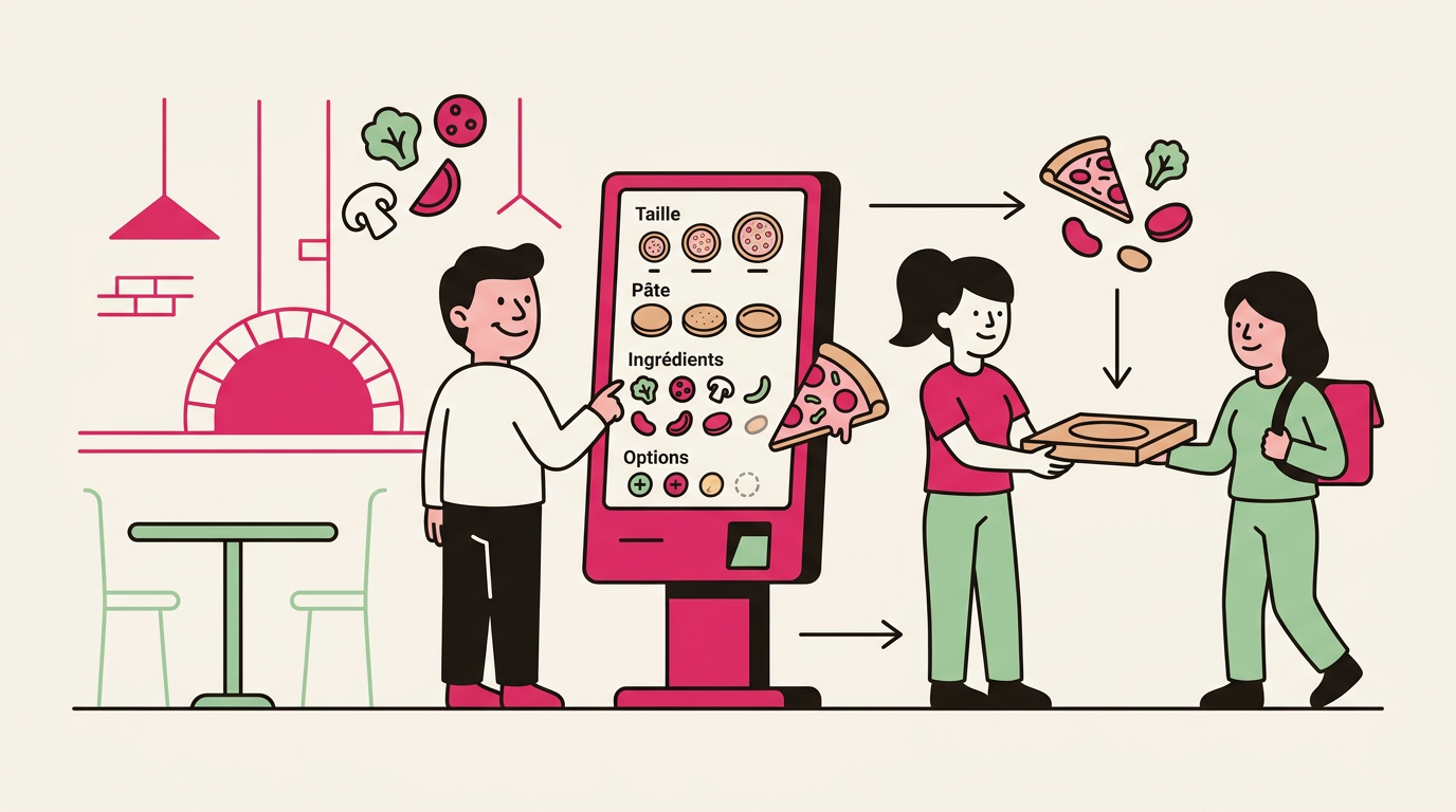 Borne de commande pour pizzeria : gérez compositions, tailles et livraisons