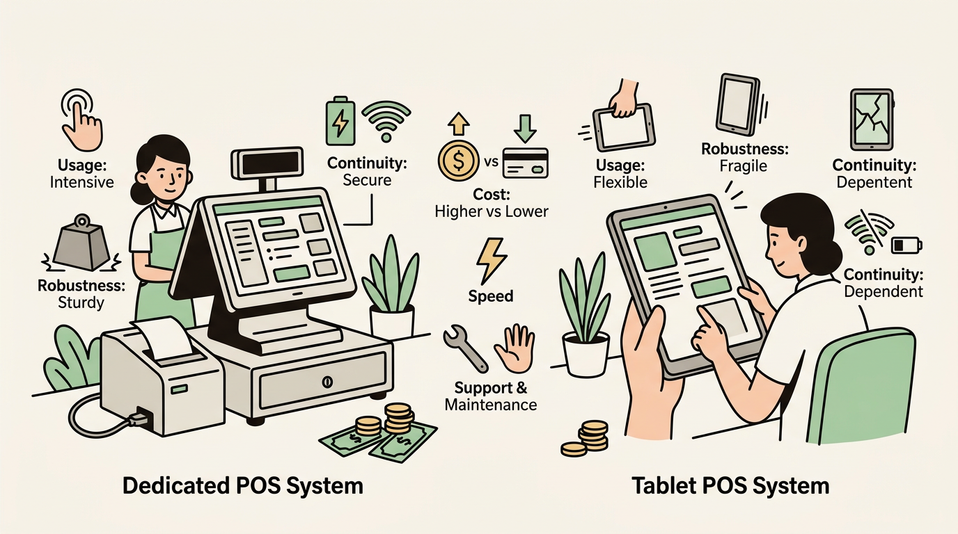 Illustration cartoon, Caisse tactile ou tablette pour un restaurant
