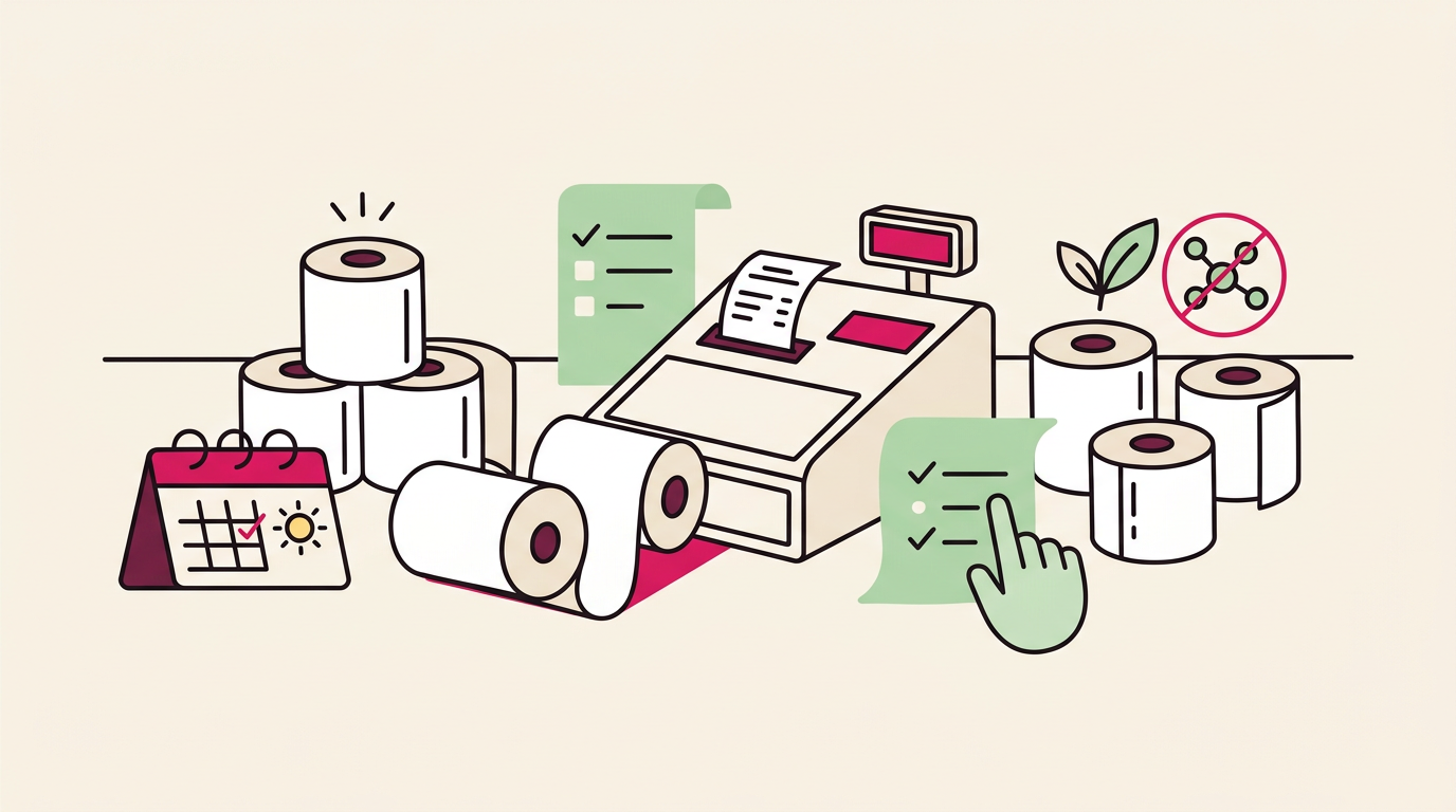 Illustration cartoon, Rouleaux de caisse thermique : bien choisir vos consommables